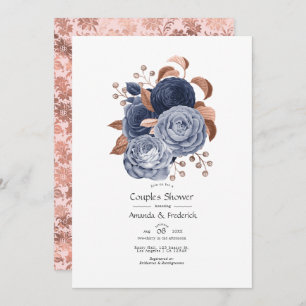 Dusty Blue and Rose Gold Floral Couples Shower Invitation