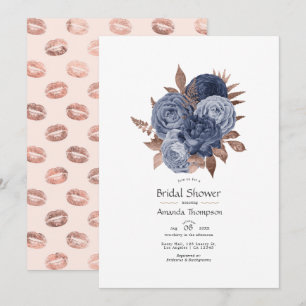 Dusty Blue and Rose Gold Floral Couples Shower Invitation