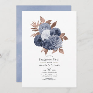 Dusty Blue and Rose Gold Floral Engagement Party Invitation