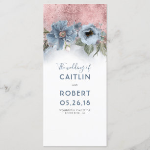 Dusty Blue and Rose Gold Floral Wedding Programs Programme