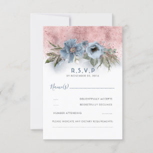 Dusty Blue and Rose Gold Glitter Boho Wedding RSVP