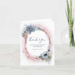 Dusty Blue and Rose Gold Glitter Floral Thank You