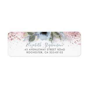 Dusty Blue and Rose Gold Glitter Floral Trendy