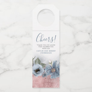 Dusty Blue and Rose Gold Glitter Modern Wedding Bottle Tag