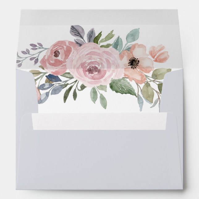 Dusty Blue and Rose Watercolor Floral | Wedding Envelope (Back (Bottom))