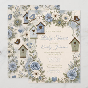Dusty Blue and Sage Green Baby Shower Invitation