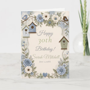 Dusty Blue and Sage Green Birthday Party Card