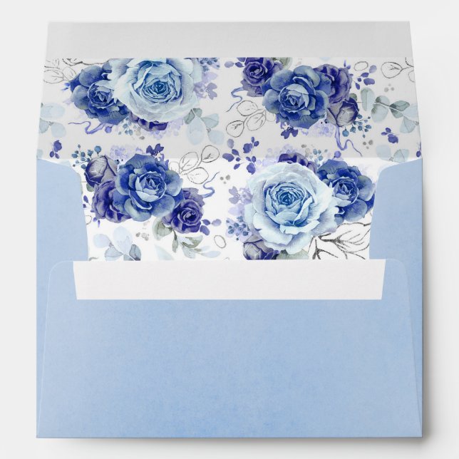 Dusty Blue and Silver Flora Boho Botanical Wedding Envelope (Back (Bottom))