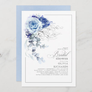 Dusty Blue and Silver Floral Botanic Bridal Shower Invitation