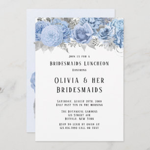 Dusty Blue and Silver Floral Bridesmaides Luncheon Invitation