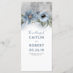 Dusty Blue and Silver Floral Wedding Programs Programme