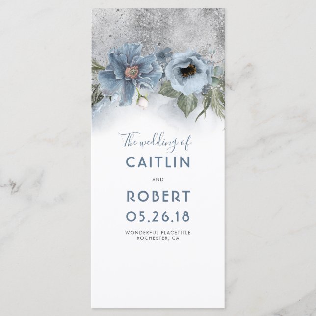 Dusty Blue and Silver Floral Wedding Programs Programme (Front)
