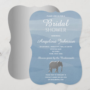 Dusty Blue and Silver Foil Elephant Bridal Shower Invitation