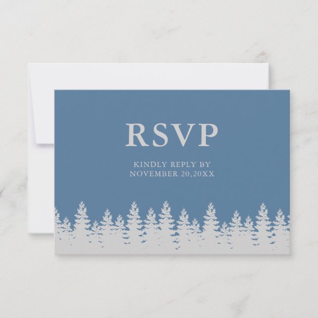 Dusty Blue and Silver Winter Wedding With Meal RSVP Card (Front)