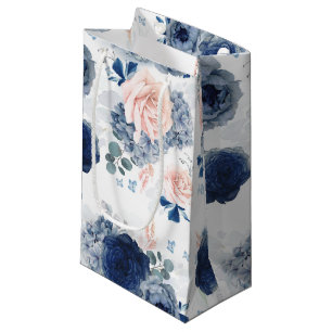Dusty Blue and Soft Light Pink Flowers Elegant Small Gift Bag
