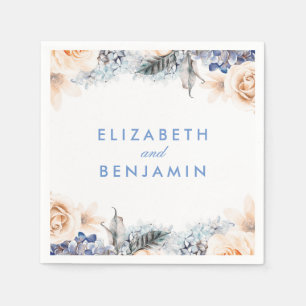 Dusty Blue and Soft Peach Floral Wedding Napkin
