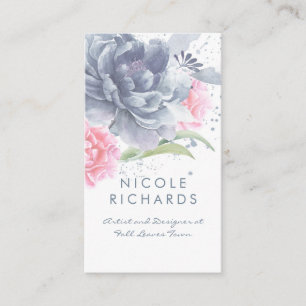 Dusty Blue and Soft Pink Watercolor Floral Elegant Business Card