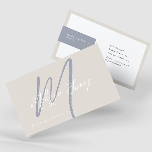 Dusty Blue and Tan Elegant Minimalist  Business Card (Creator Uploaded)