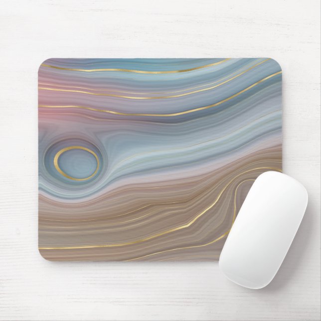 Dusty Blue and Taupe Agate Mousepad (With Mouse)