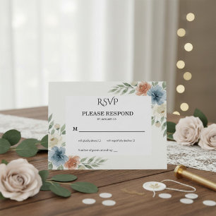 Dusty Blue and Terracotta Floral Wedding RSVP Card