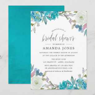 Dusty Blue and Turquoise Floral Bridal Shower Invitation