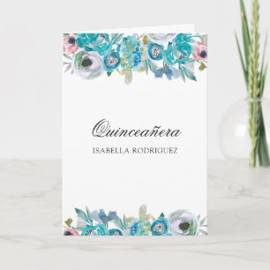Dusty Blue and Turquoise Floral Quinceañera Invitation
