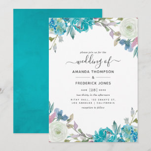 Dusty Blue and Turquoise Floral Wedding Invitation