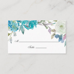 Dusty Blue and Turquoise Floral Wedding Place Card