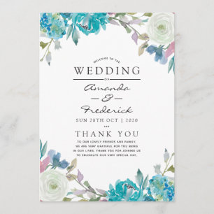 Dusty Blue and Turquoise Floral Wedding Programme