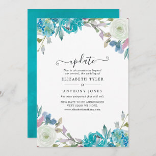 Dusty Blue and Turquoise Floral Wedding Update Invitation