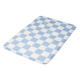 Dusty Blue and White Chequered Bath Mat