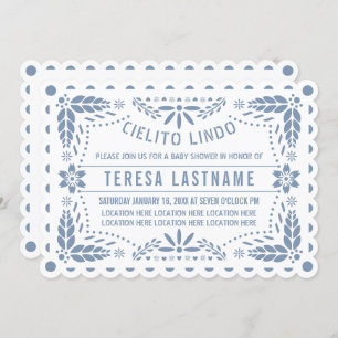 Dusty blue and white cielito lindo baby boy shower invitation