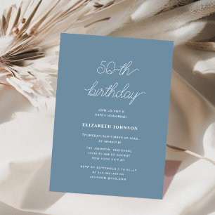 dusty blue and white classic 50th birthday invitation
