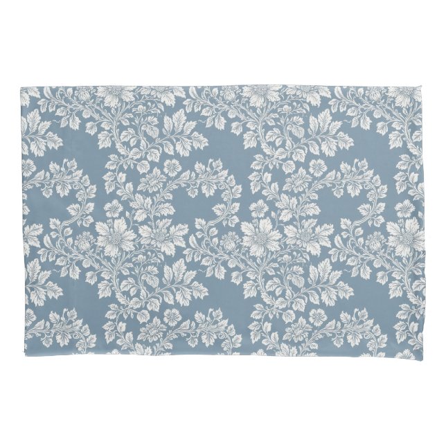 Dusty Blue and White Cottage Garden Pillowcase (Front)