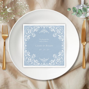 Dusty Blue and White Elegant Coastal Chic Wedding Napkin