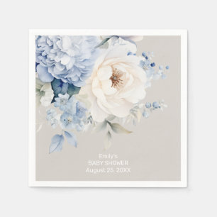 Dusty blue and white floral baby shower card napkin