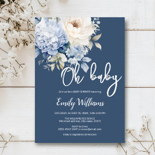 Dusty blue and white floral baby shower invitation