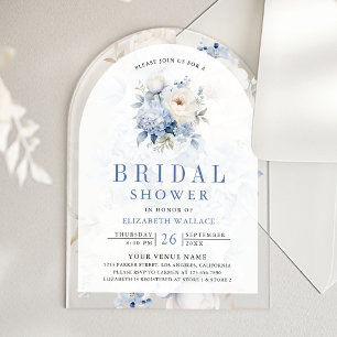 Dusty Blue and White Floral Bridal Shower Acrylic Invitations
