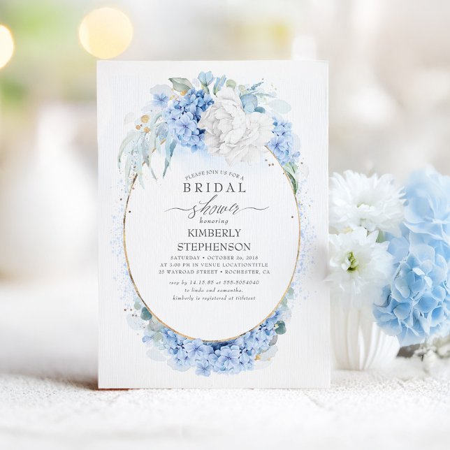Dusty Blue and White Floral Bridal Shower Invitation (Dusty Blue Bridal Shower Invitation)