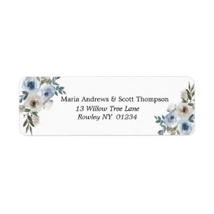 Dusty Blue and White Floral Gold Return Address