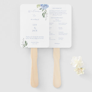 Dusty Blue and White Floral Hydrangea Set of Fans