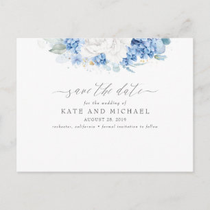 Dusty Blue and White Floral Save the Date Postcard