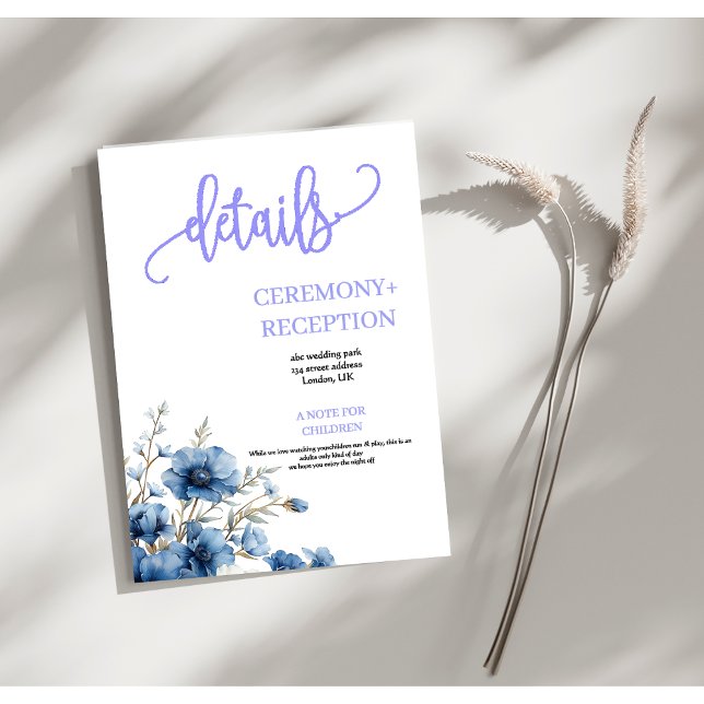 Dusty Blue and white floral wedding details Enclosure Card (Creator Uploaded)