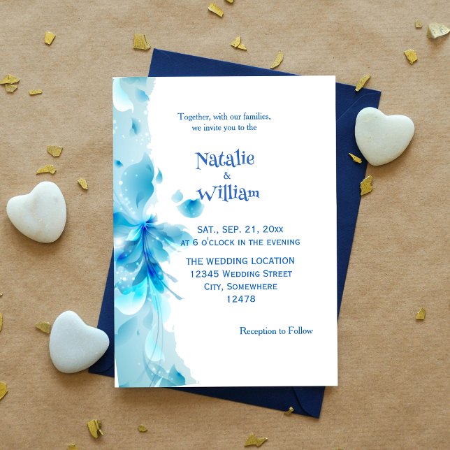Dusty Blue and White Floral Wedding Invitation (Creator Uploaded)