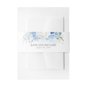 Dusty Blue and White Floral Wedding Invitation Belly Band