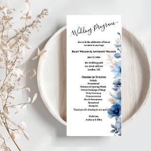 Dusty Blue and white floral wedding  Programme