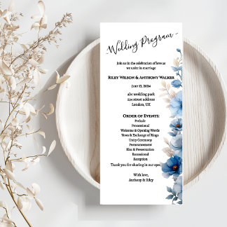 Dusty Blue and white floral wedding  Programme