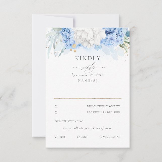 Dusty Blue and White Floral Wedding RSVP (Front)