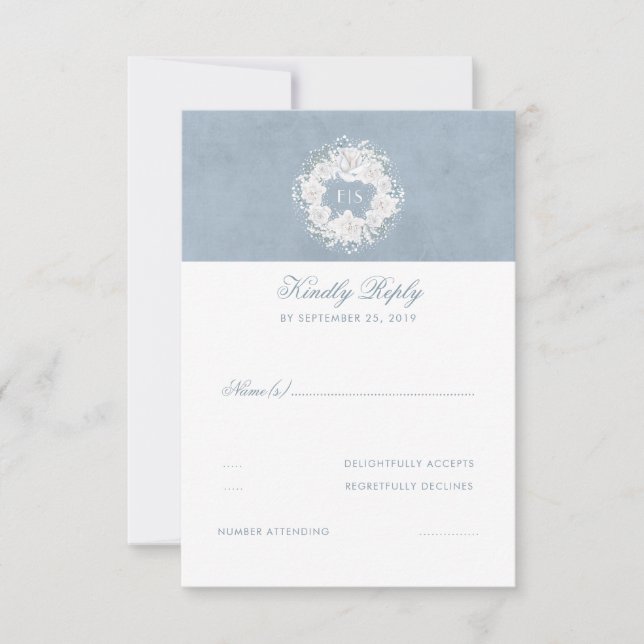 Dusty Blue and White Floral Wedding RSVP (Front)