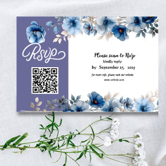  Dusty Blue and white floral wedding  RSVP Card